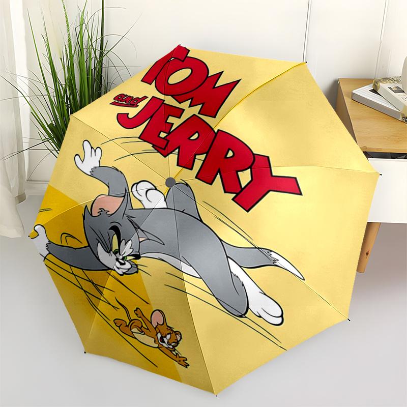 1pc Tom and Jerry Pattern Umbrella, Fashionable, Personalized, High-Value Folding Umbrella, a Must-Have for Summer, 8-Rib Durable Iron Frame, Tri