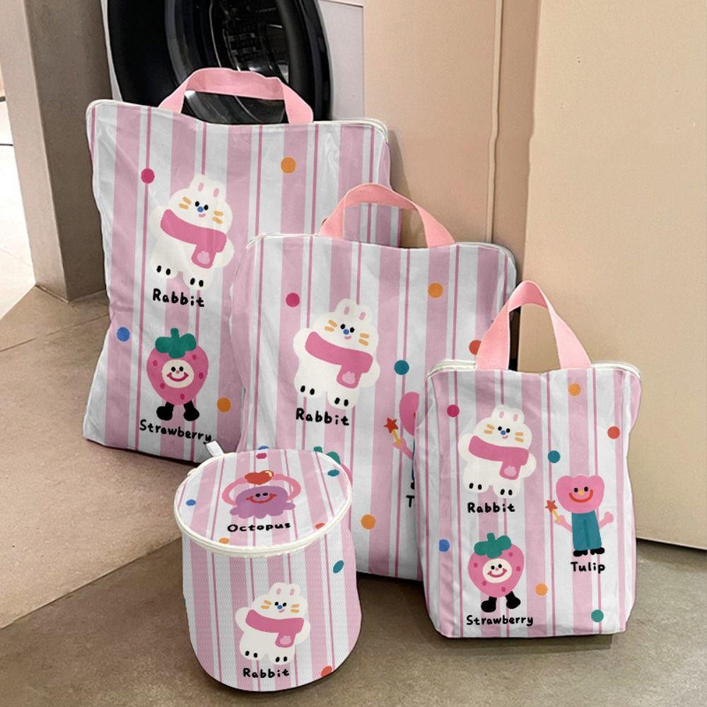 4Pcs Cute Mesh Laundry Bags Set Auto-lock Zipper Travel Clothes Organizer  Stocking