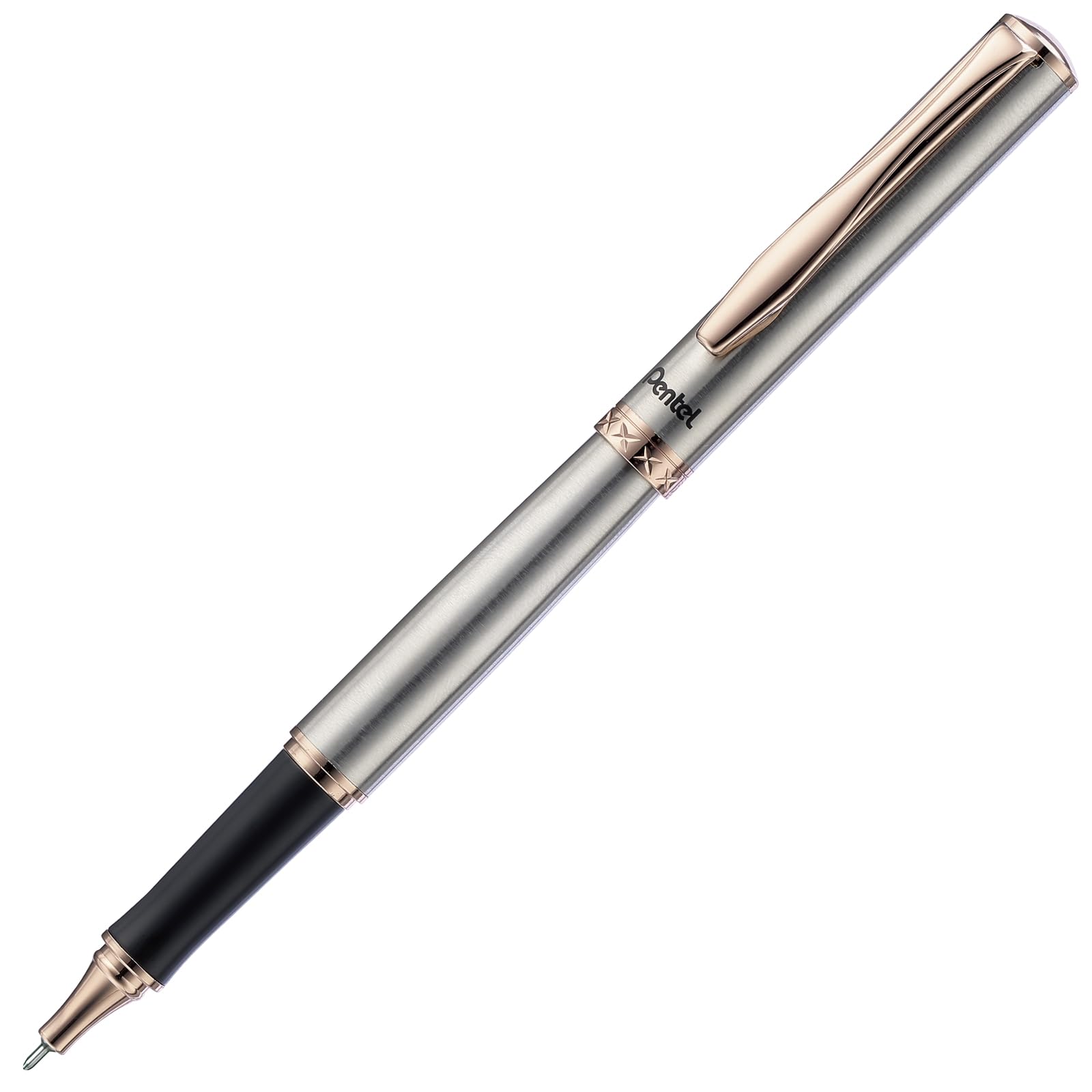 Pentel EnerGel Gel Ink Ballpoint Cap Silver x Pink Gold Pen, Type, 0.5mm, Barrel, K605PG-AMZ