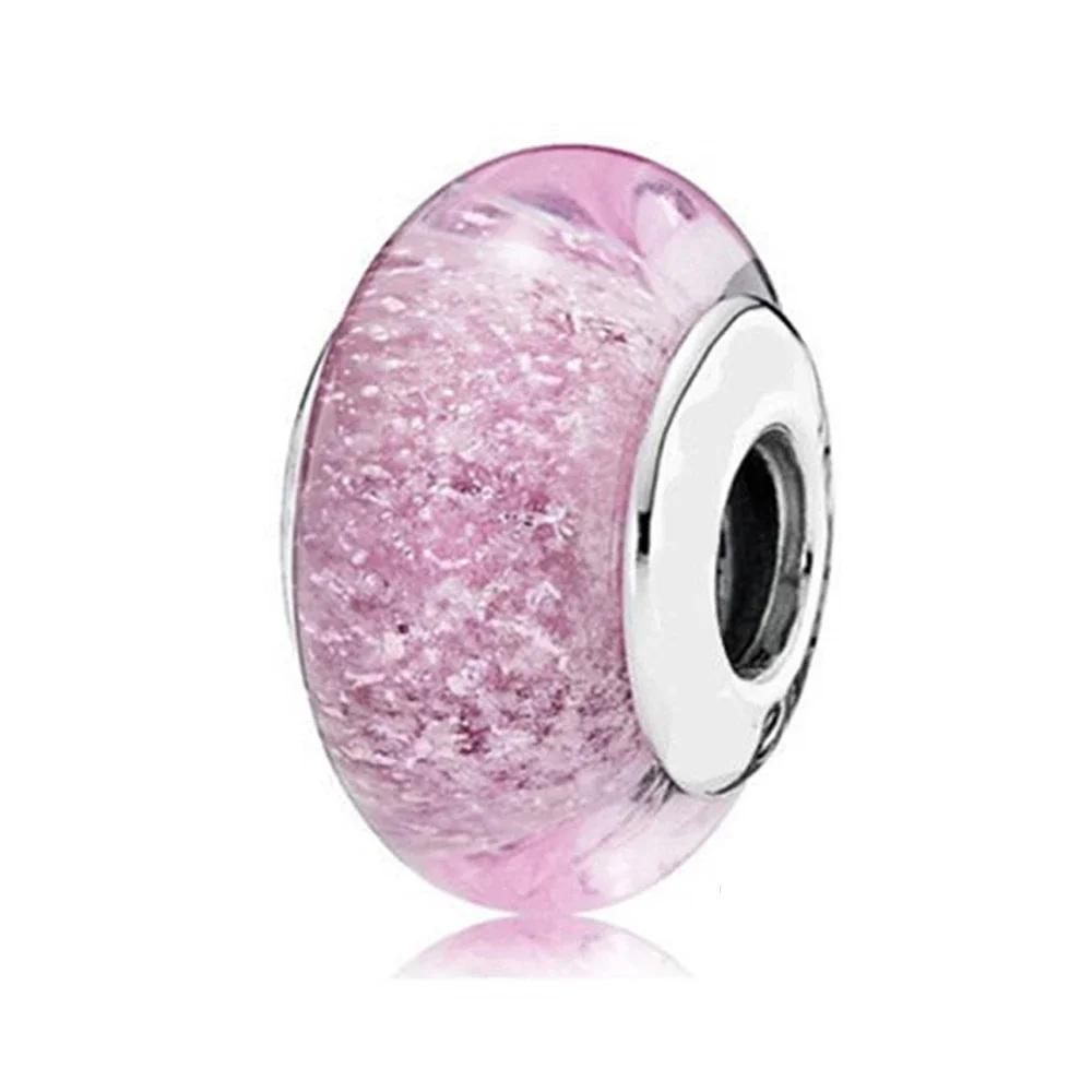 Copper Pink Flower Murano Glass Beads Charm Fit Original Bracelet Necklace Faceted Murano Diy Women Luxury Jewelry