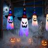 Halloween Witch Hat Ghost LED Hanging Lights Warm White Multicolor Flash Pendant Spooky Ghost Lamp for Yard Indoor Party Decor