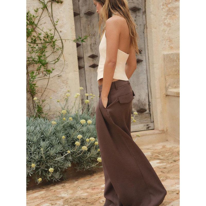 Summer New Product Women's Clothes Decorated Row Button Linen Blended Silm Elegant Hanging Collar Vest Jacket 2010842