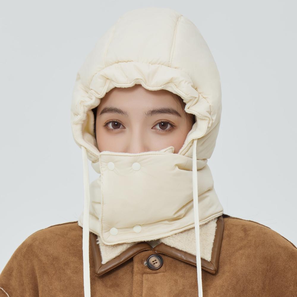 New Style Windproof Hats Plush Fleece Lined Warm Winter Cap Hooded Full Cover Waterproof Hats For Women Solid Color Winter Hats