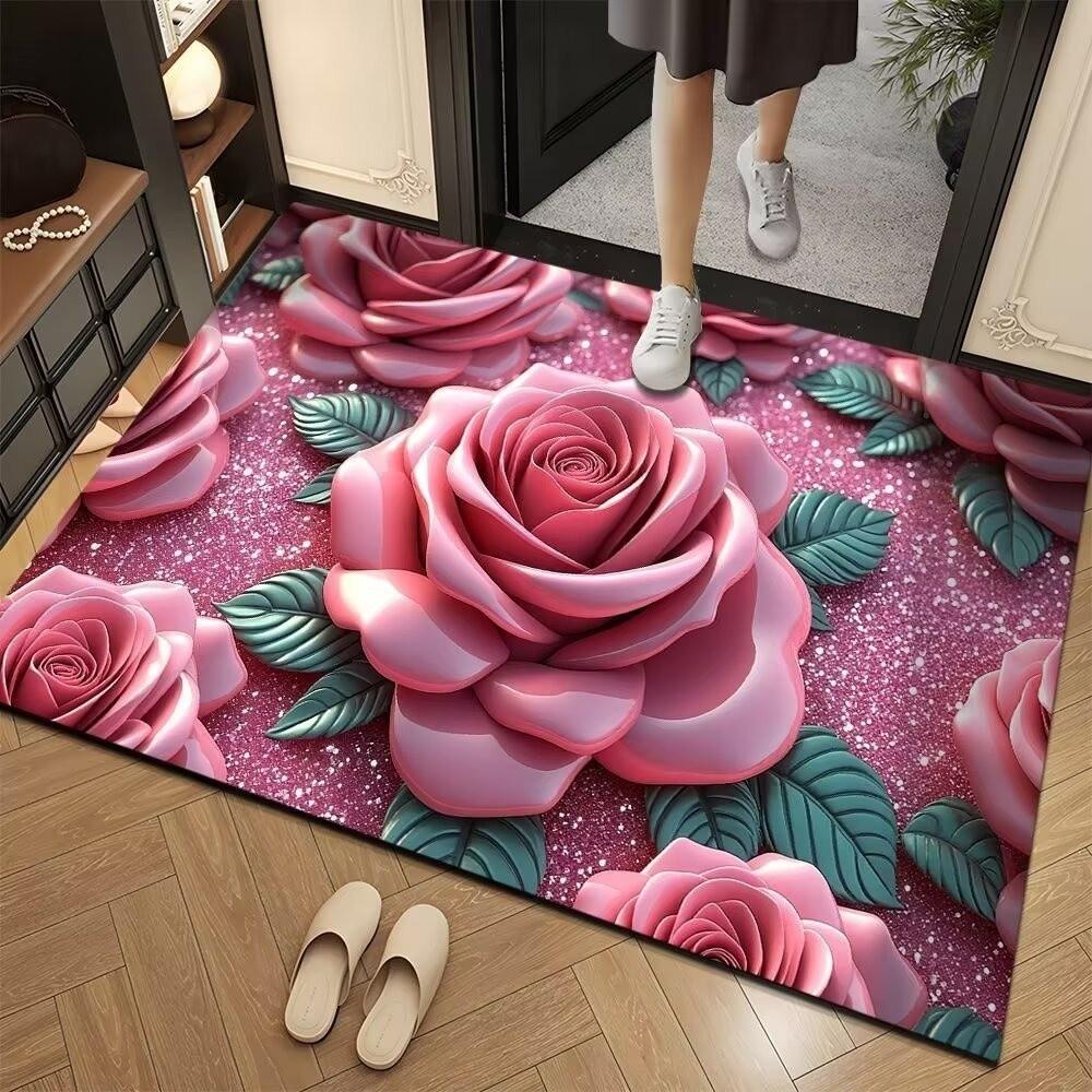 Non-Slip Door Mat 3D Carpet New Floral Pattern Carpet  Bathroom Entrance