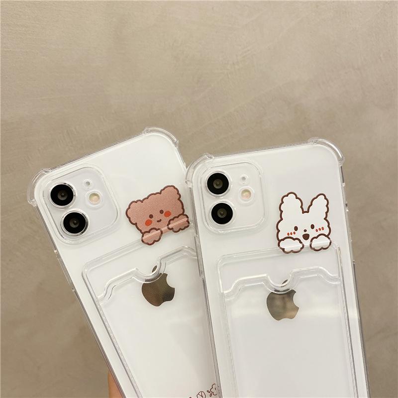 Cute Bear Cartoon Rabbit Shockproof Phone Case For Iphone 11 12 13 14 Pro Xs Max X Mini 7 8 6 Plus Soft Wallet Cover Card Holder