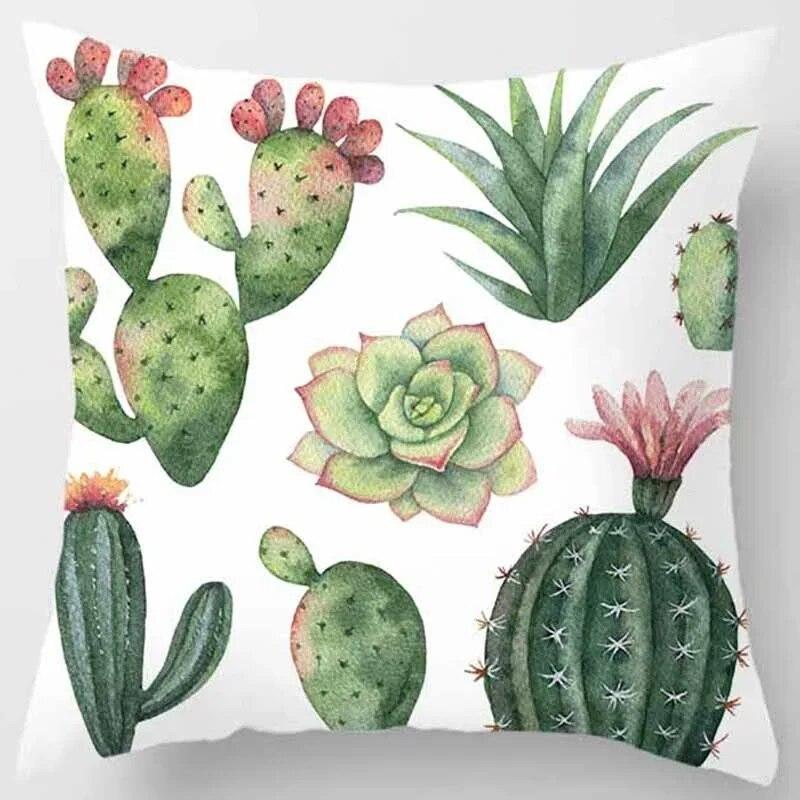 Car Sofa Cushion Cover Botanical Cactus Print Square Pillowcase Bedroom Home Decor