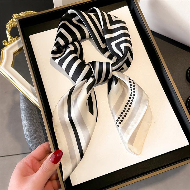 Luxury Polka Dot Print Shawl Square Scarf for Women Satin Wraps Neckerchief Female Hair Bands Ribbon Headband Bandana 70X70CM