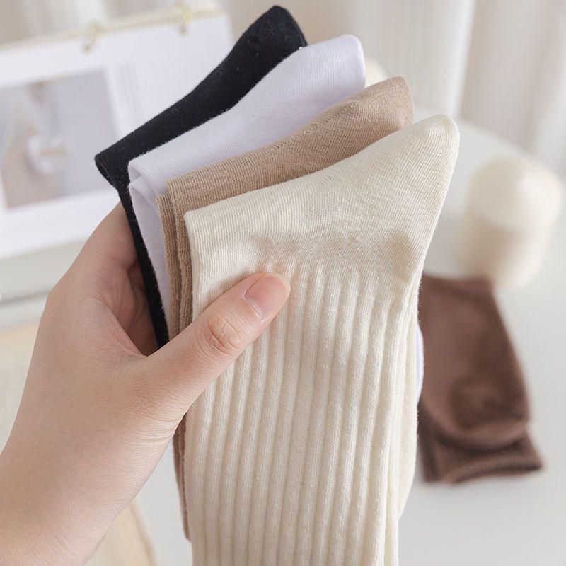 Women's Mid-Calf Pure Cotton Antibacterial Vertical Stripe Sports Socks - Spring & Autumn Y2K Style, Odor-Resistant, Slimming & Casual