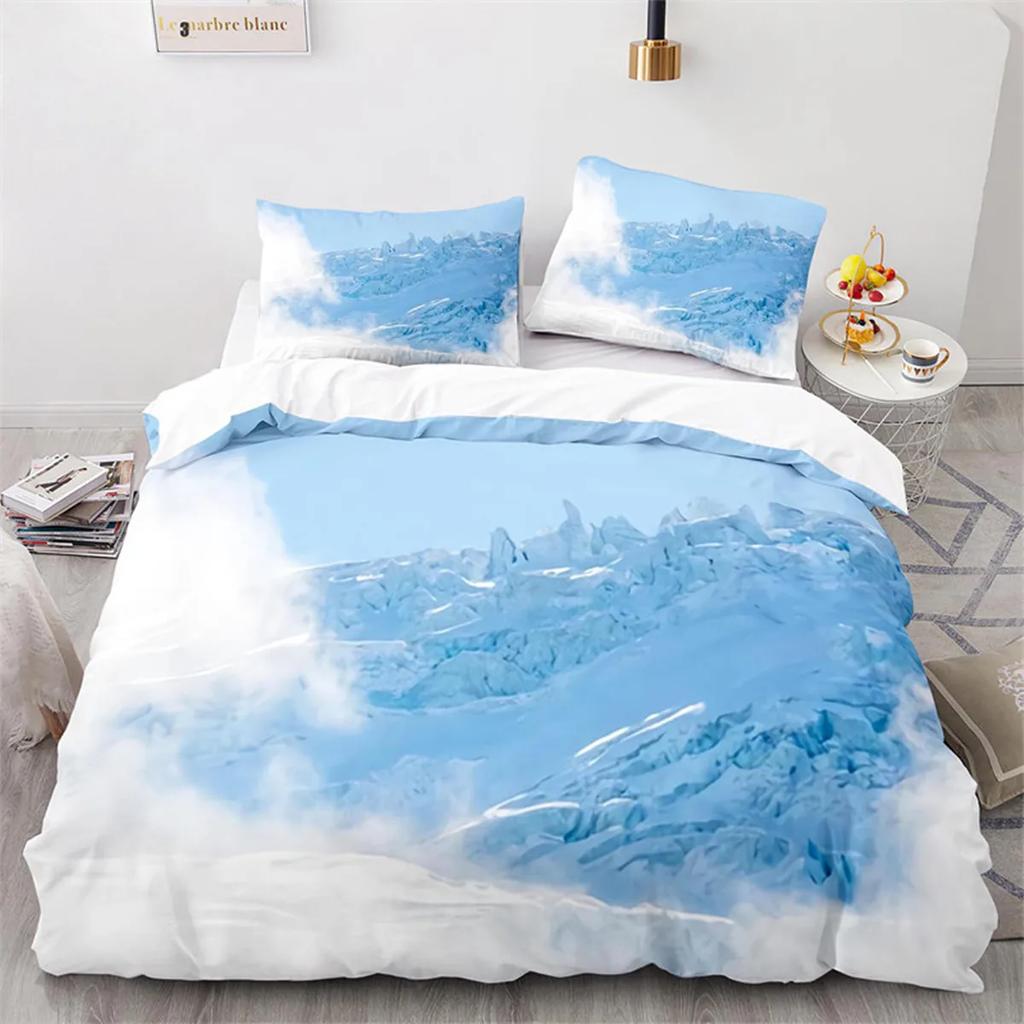 Snow Mountain Duvet Cover Clouds Hill Scenery Glacier Natural Beauty Print Ocean Theme Quilt Cover For Children Adult Room Decor