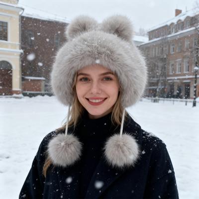 Yousheng Winter Hat Faux Fur Ear Protective Cap Fox Ear Decor Soft Plush Lined Windproof Warm Winter Headwear