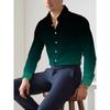 Large Size Men's Casual Long-sleeved Printed Shirt with Dark Green Gradient, Simple Style