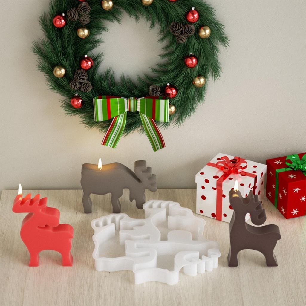 Weihnachten 3D Hirschform Silikon Kerzenform 3-Rentier Kerzenherstellung Formen Stehender Elch Resin Form Weihnachtsdekoration