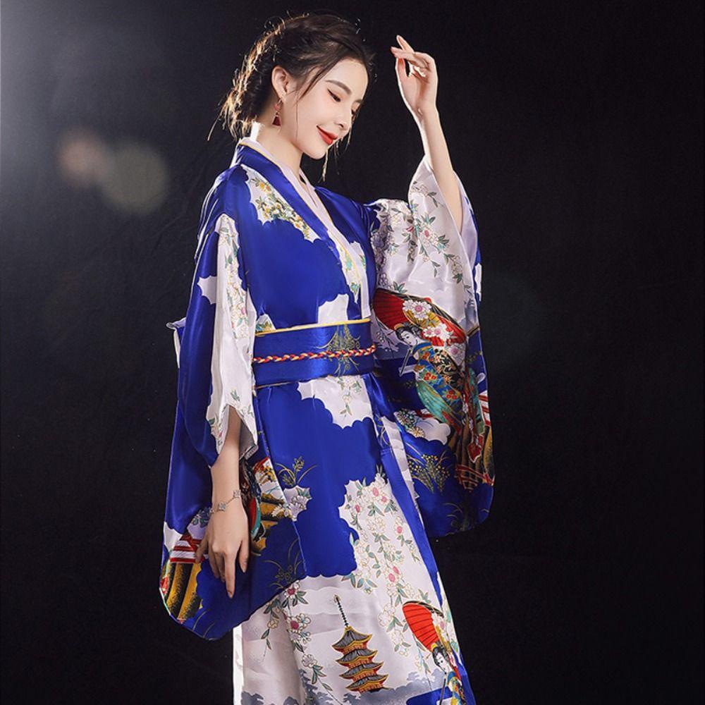 Printed Floral Sakura Girl  Kimono Dress Cosplay Costume Japanese Style Yukata Bathrobe  Travel