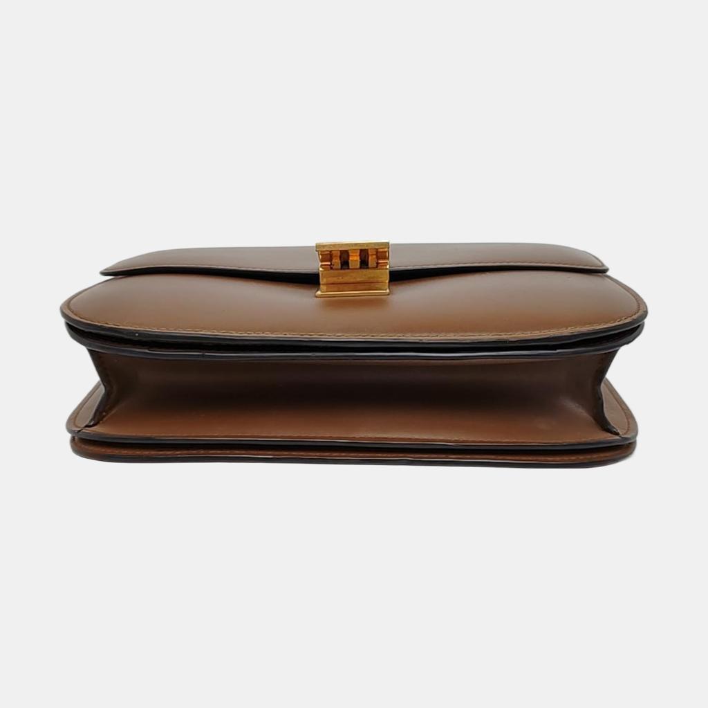 [Brugt] Klassisk Boks Guld Spænde Poleret Kalveskind Tofu Firkantet Crossbody Skuldertaske Mellem - Rimelig #1PD4JS8