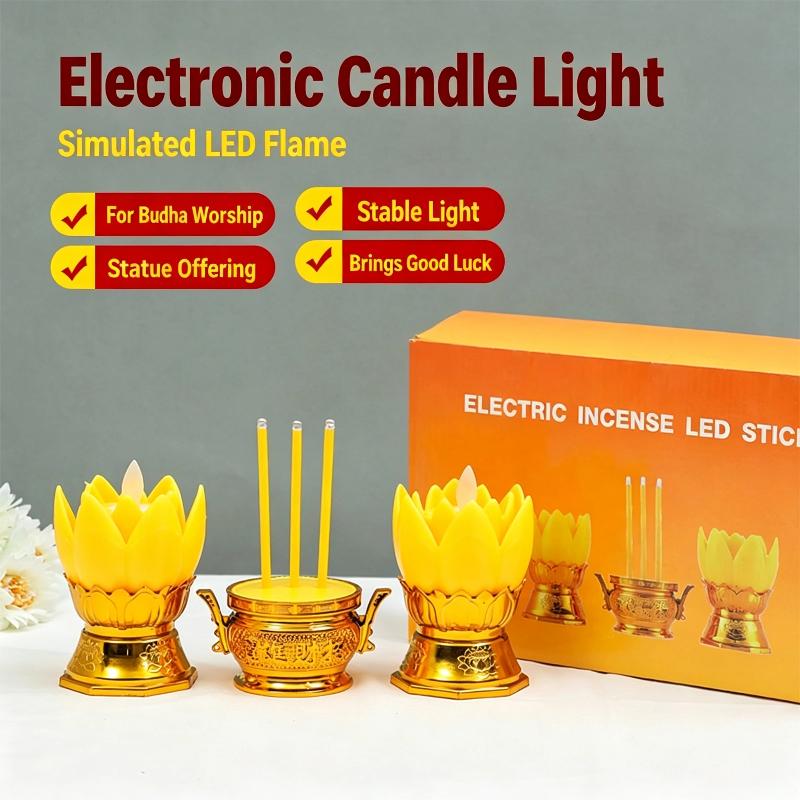 1 Set Led Lotus Simulation Candle Holder Electronic Luminous Candlestick Lamp Holder Electronic Lotus Candle Holder