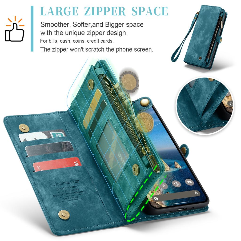 For Google Pixel 9/Pixel 9 Pro Phone Cases CASEME 008 Leather Cover with Detachable Wallet and Strap