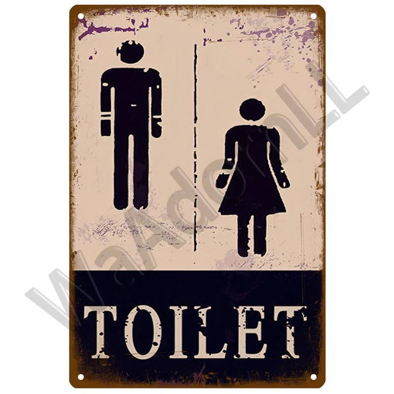 HD Tin Sign Funny Toilet Restroom Vintage Retro Metal Tin Sign Set for Bathroom Wall Decor