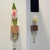 Wooden Refrigerator Magnet with Test Tube Mini Vase Flowers Plants Holder Fridge Magnet Home Office Kitchen Locker