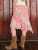Spicy Floral Ruffle Mesh Skirt - Irregular Hem for Summer Vacation