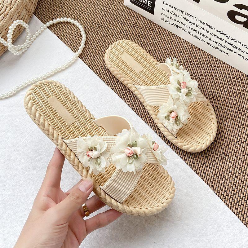 Flat Woman Slippers Outside On Beach Shoes for Women Flowers Sandals Cheap Liquidation Unique Slides Slip-resistant 39 Shoe Sale
