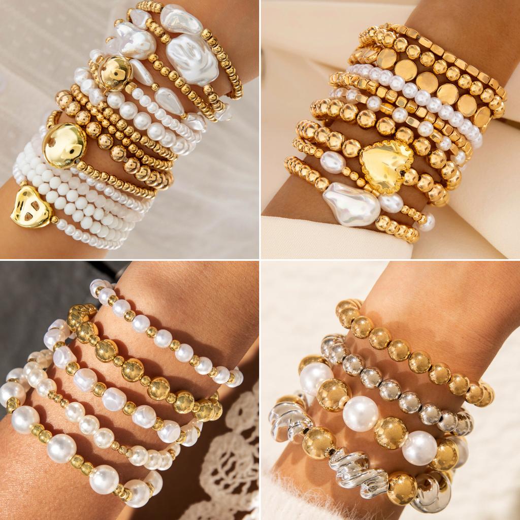 European And American Fashion Love Imitation Multi-Layer Pearl Bracelet Set Temperament Advanced Sense Beaded Ins Style