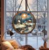 Dropshipping Snowscape Christmas Gifts Round Stained Glass Ornament Wind Chimes Wall Art Pendant Sun Catcher