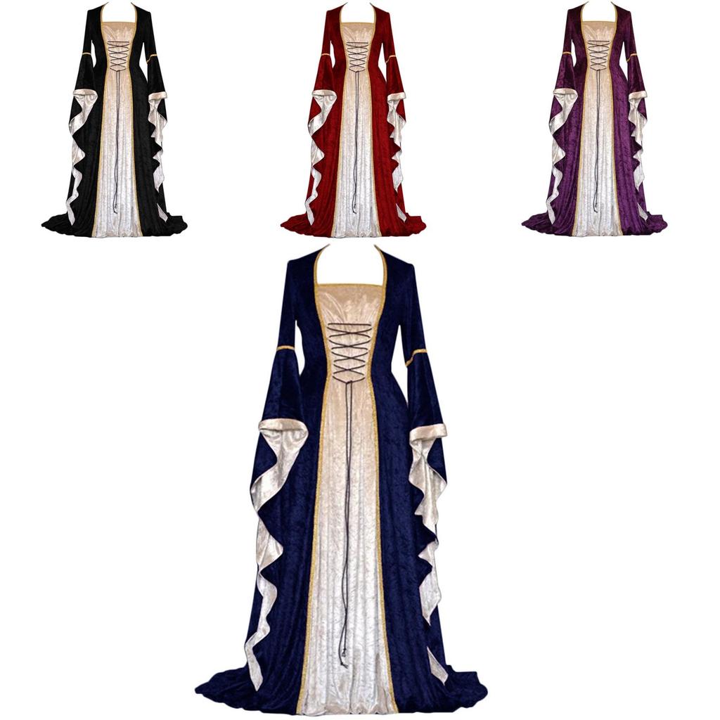 Exquisite Long Sleeve Floor Length Renaissance Dress With Ribbon Decoration For Cosplay