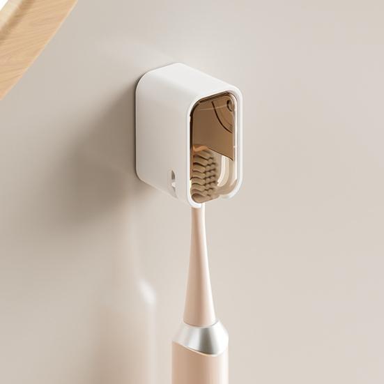 Elektrischer Zahnbürstenhalter Wandmontiert Staubdicht Transparente Klappabdeckung Kein Bohren Starker Klebstoff Feuchtigkeitsbeständig Wasserdicht Zahnbürsten-Organizer