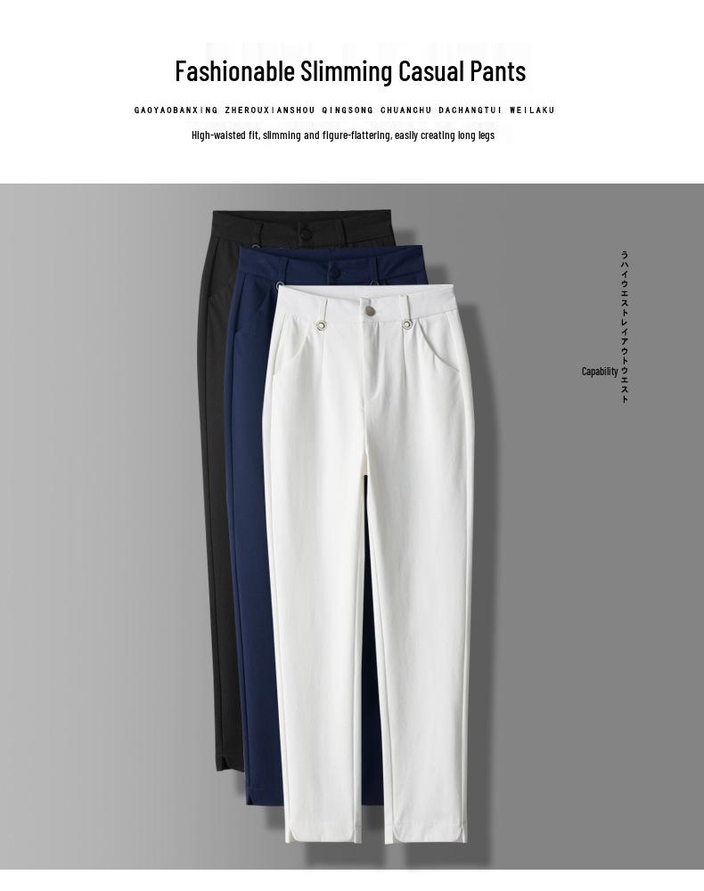 Women's High-Waisted Slim-Fit Straight-Leg White Pants for Summer
