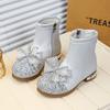 Automne Bottes En Cuir Diamantées à Eau Pour Enfants Semelle Épaisse Antidérapantes Bottines Filles à Lacets Simples Polyvalentes Bottes Décontractées Enfant