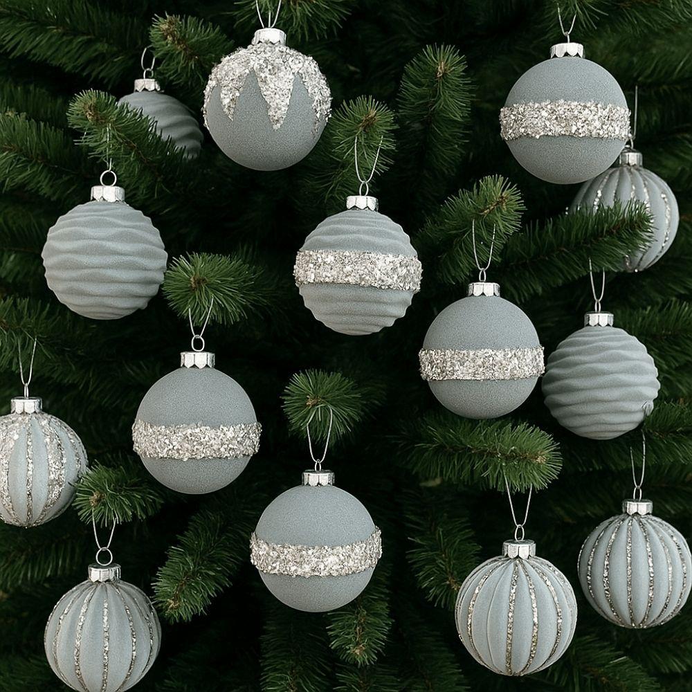 16Pcs Shiny Flocking Christmas Ball 6cm Christmas Tree Decoration  Festival Ornament