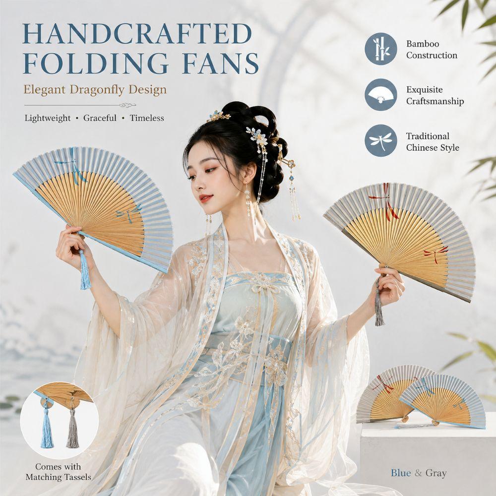 Chinese Style Folding Hand Fan Hand-Painted Bamboo Frame Retro Handheld Fan Portable Handmade Women's Dance Fan Gift Home Decor