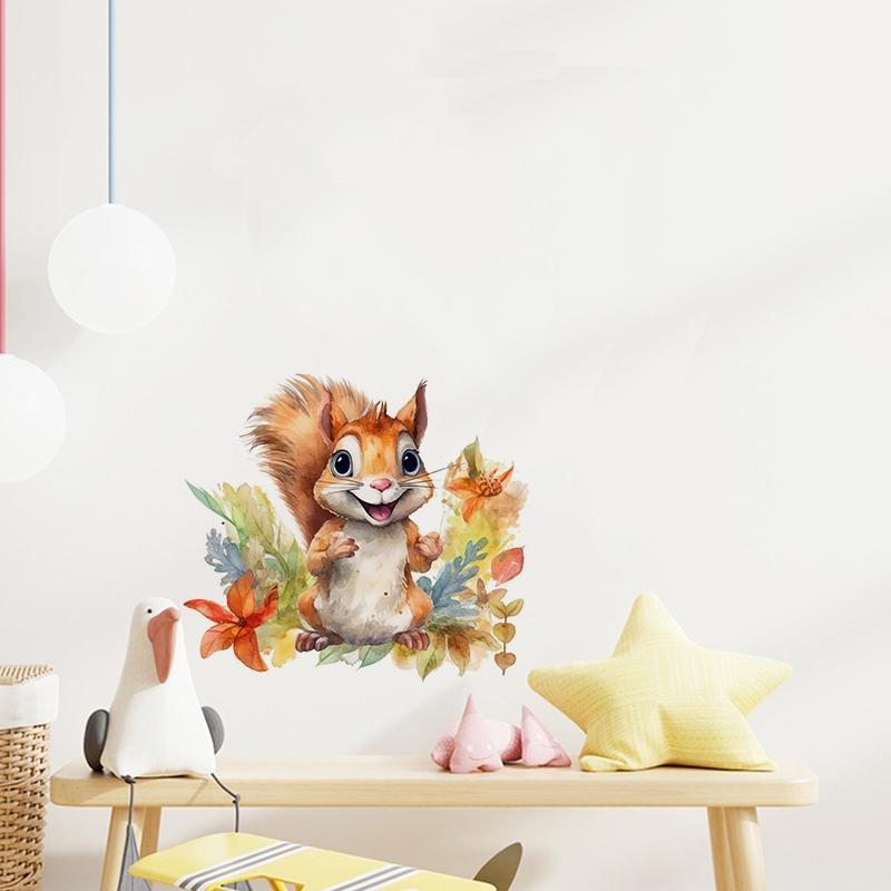 T776#Cute Squirrel Wall Sticker Kids Room Background Home Decoration Mural Living Room Wallpaper Funny Decal