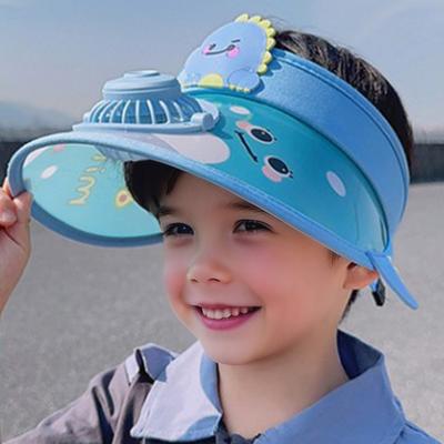Yousheng Cartoon Kids Sun Visor Hat with USB Charging Fan UPF50+ Summer Beach Cooling Hat Outdoor Empty Top Wide Brim Sunhat for Boys Girls 3-10Y