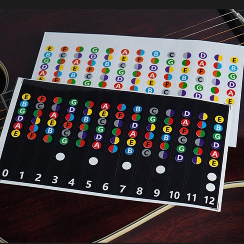 1 Sheet Guitar Fretboard Stickers, Guitar Learning Tools, Color Coded Guitar Note Stickers for Acoustic Electric Guitar