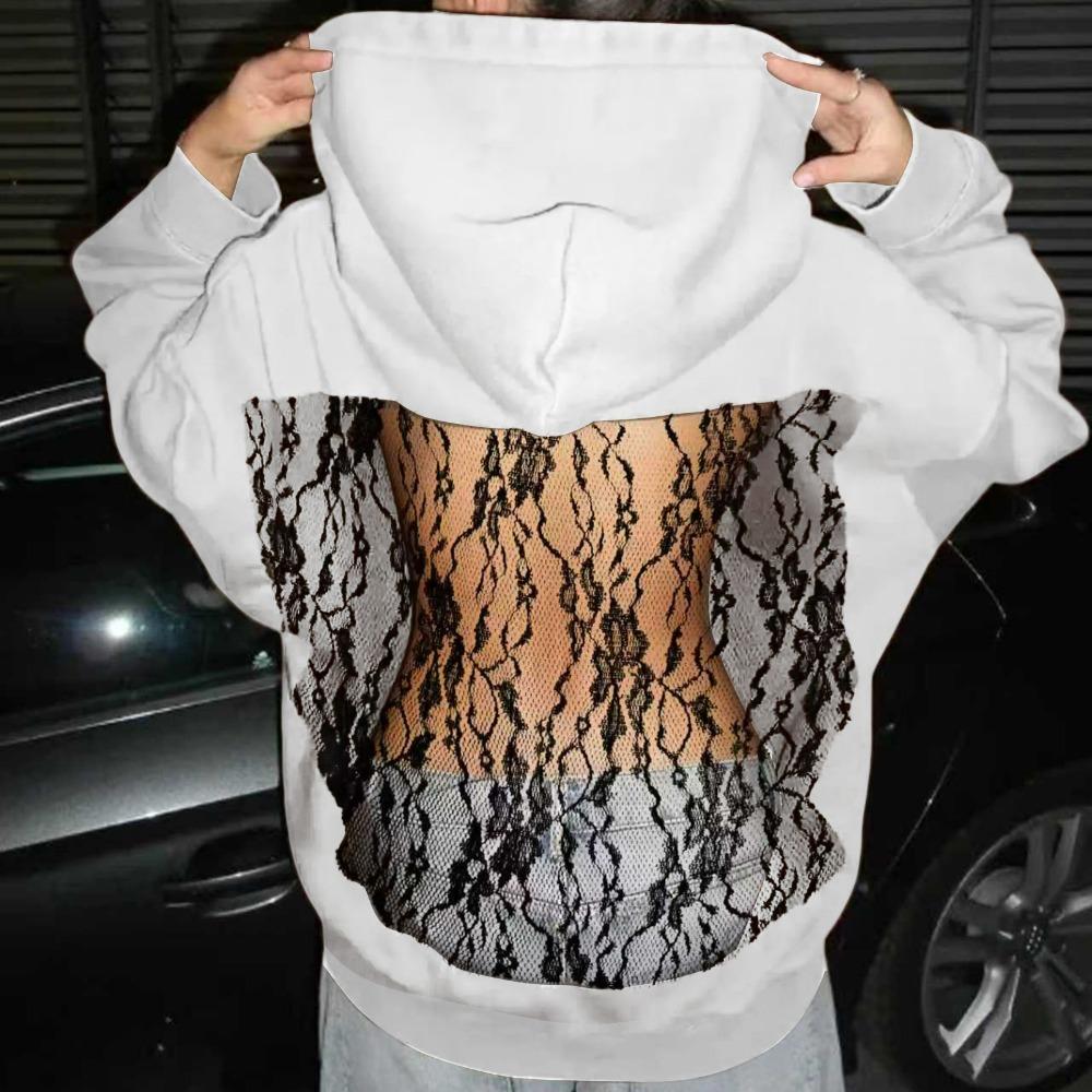 

Жіноче прозоре сітчасте худі Модний порожнистий пуловер Легка толстовка з довгим рукавом для повсякденного та вуличного стилю S