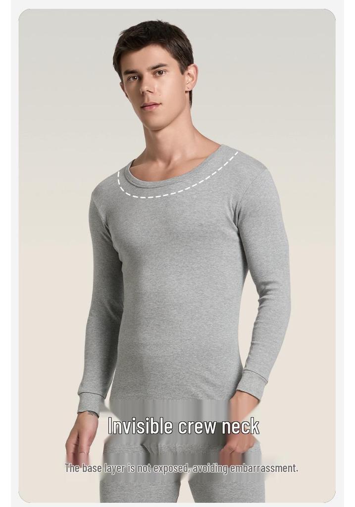 Men's 100% Cotton High-Neck Knit Thermal Set: Antibacterial Top & Bottoms, Plus Sizes