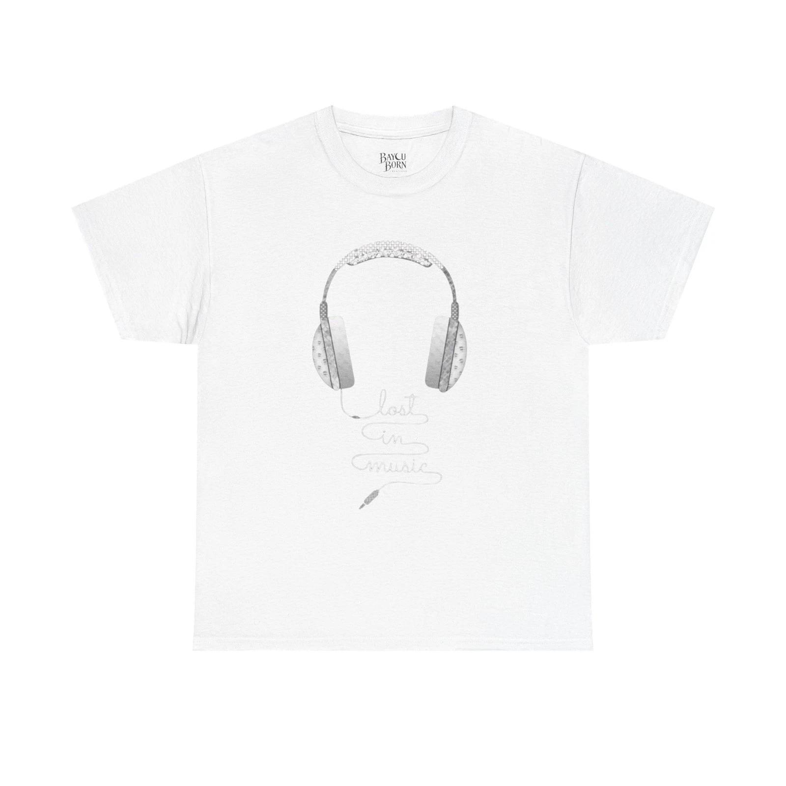 Headphones Sketch Tee | Minimal Music Illustration, Casual White Shirt 2XL