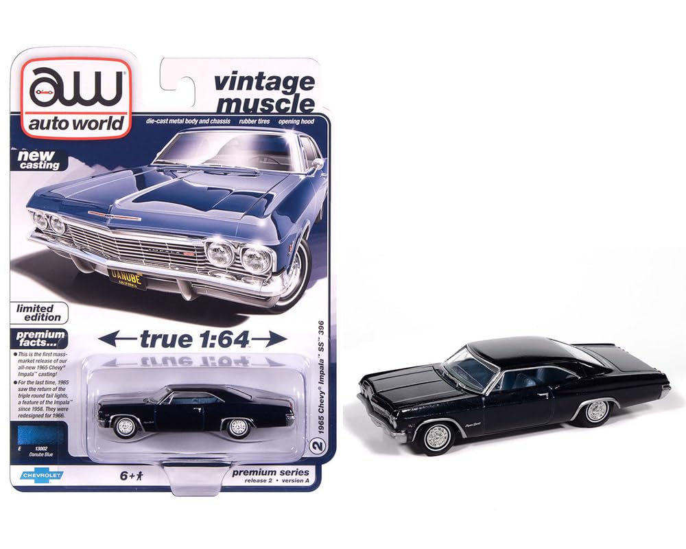 

autoworld 1/64 scale Chevrolet Impala SS 1965 Dark Blue Chevrolet Impala SS Danube Blue Diecast Model Car [Parallel Import]