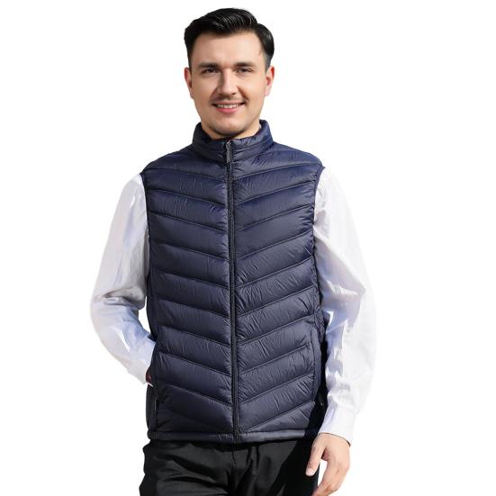 Men Cotton Vest Stand Collar Sleeveless Zipper Closure Thermal Jacket with Pockets Solid Color Winter Waistcoat