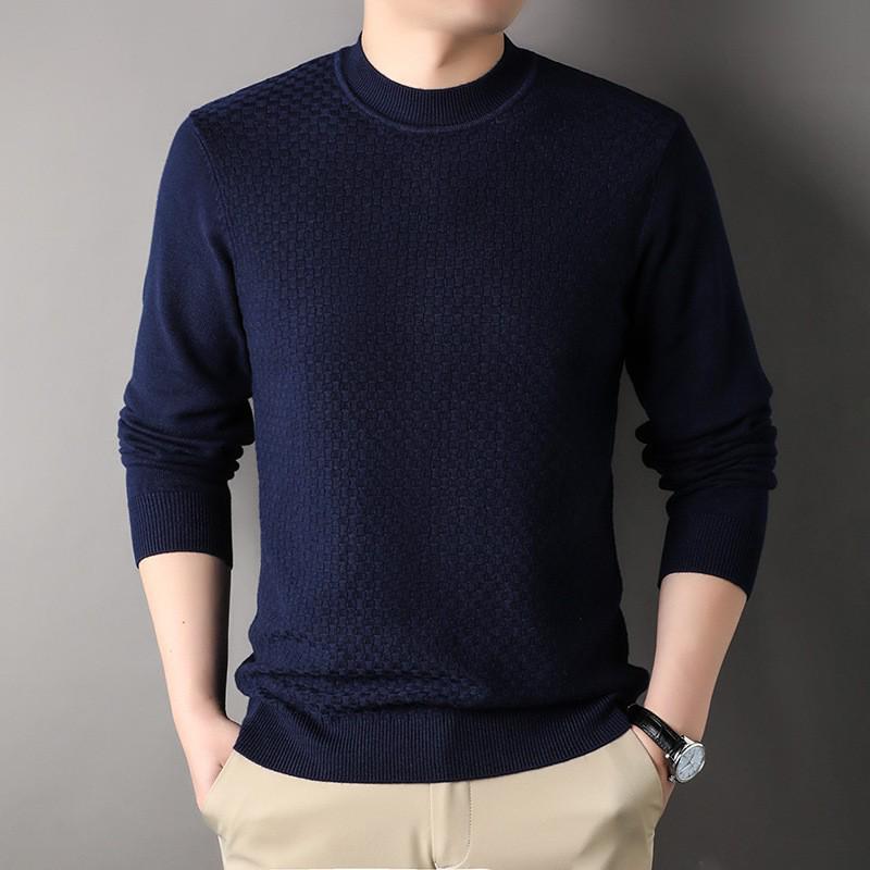 Douyin Men's Slim Fit Solid Color Sweater - Half High Collar, Spring/Autumn Base Layer
