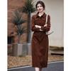 Demana Autumn Retro Corduroy Pleated Shirt Dress