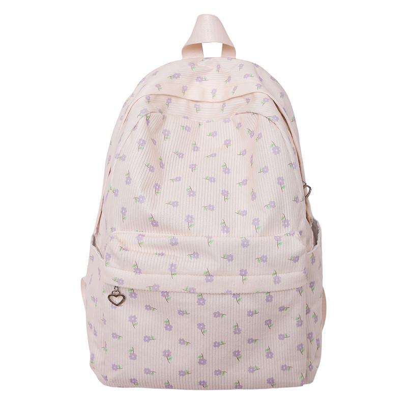

Printed Schoolbag for Middle School Students Corduroy Women s College Style Small Floral Backpack
