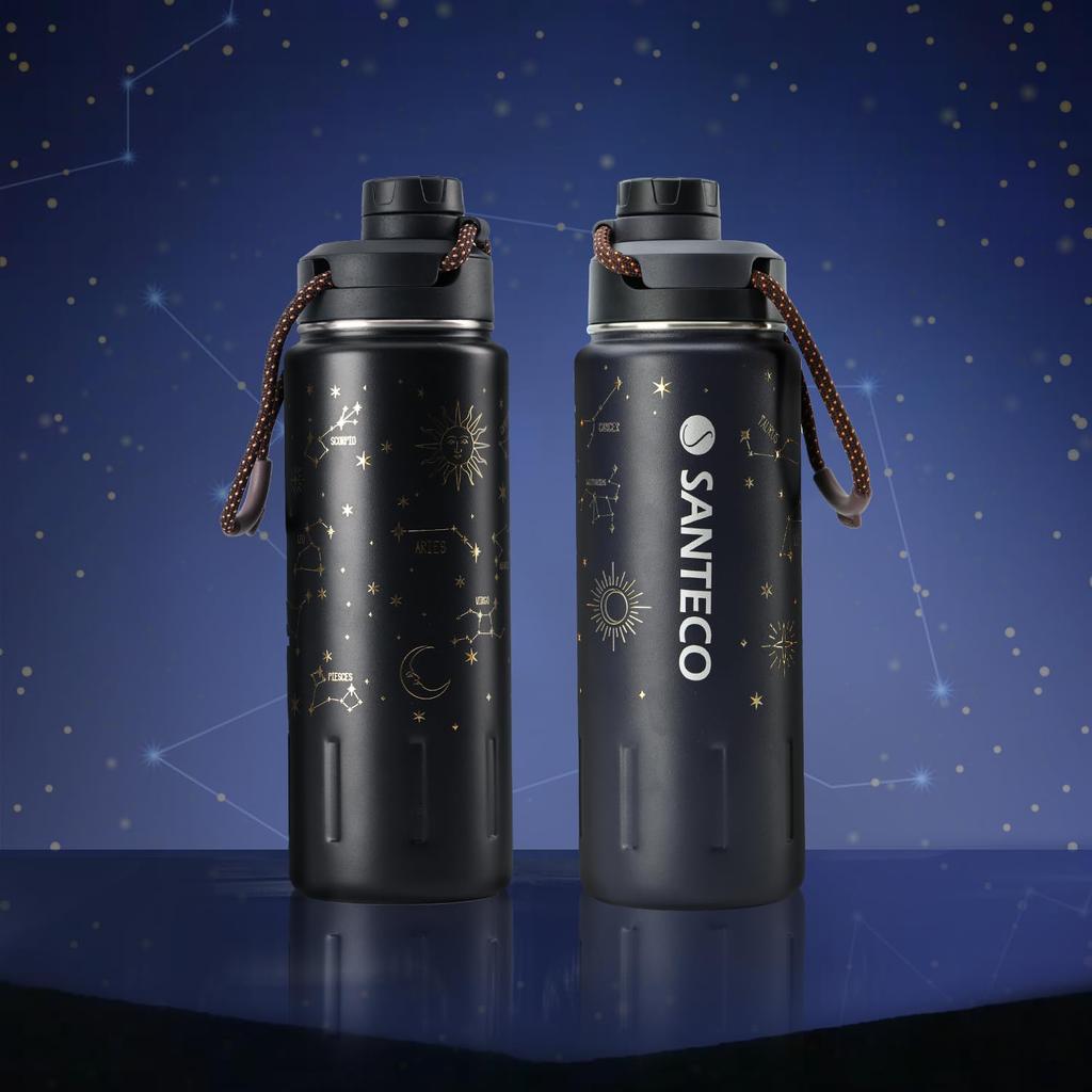 SANTECO 710ml Water Bottle with a Celestial Constellation Design, Insulates Hot and Cold Water, Vacuum Insulated, Stainless Steel Thermos Bottle with