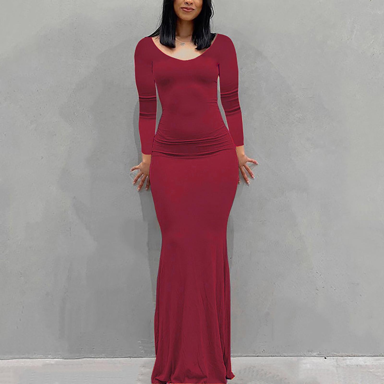 

Fashion Women s Long Sleeveless Sexy Color Open Back Slim Fit Long Dress XXL винный