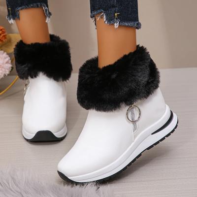 Fashion 2024 Winter New Warm White Snow Boots Women Side Zip Thick Plush Hidden Heel Shoes Woman Fashion Faux Fur Platform Ankle Boots