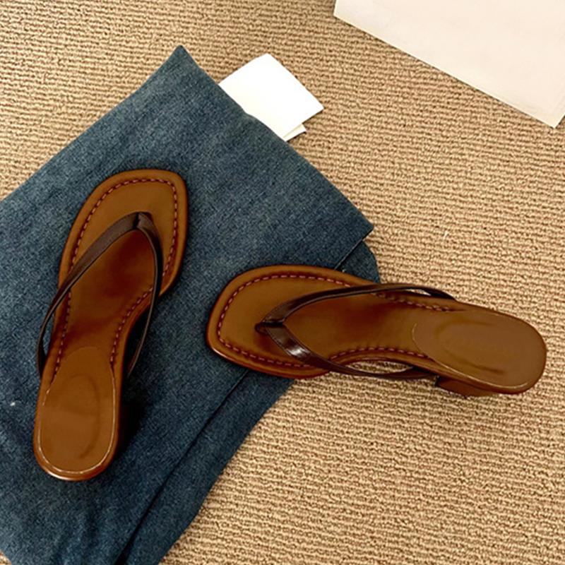 

Мода Liyke Японский стиль Щипок Узкая полоска Клипса для пальцев Низкий квадратный каблук Шлепанцы Женские тапочки Сандалии Женская пляжная обувь Мюли Слайды 35 коричневый