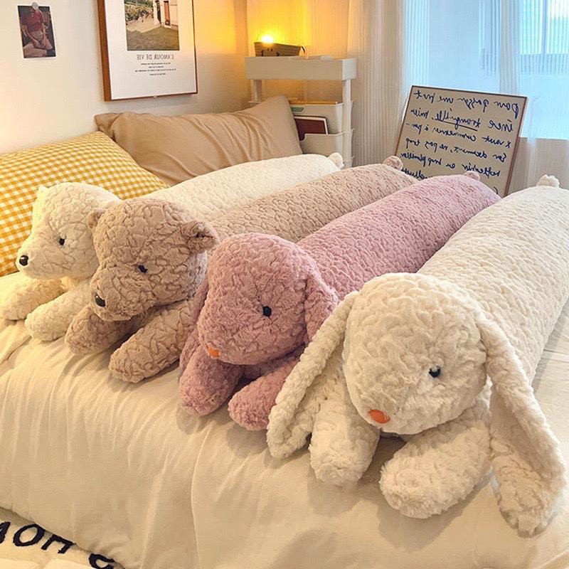 Soft cute cylindrical throw pillow, long rabbit throw pillow, plush large rag doll, sleeping pillow on the bed, female