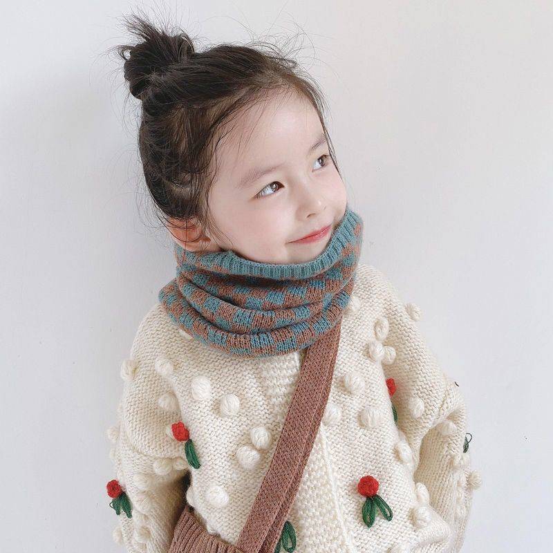 Kids Winter Knitted Snood Scarf Soft Cotton Acrylic Neck Warmer for Toddler Boys Girls Snow Protection