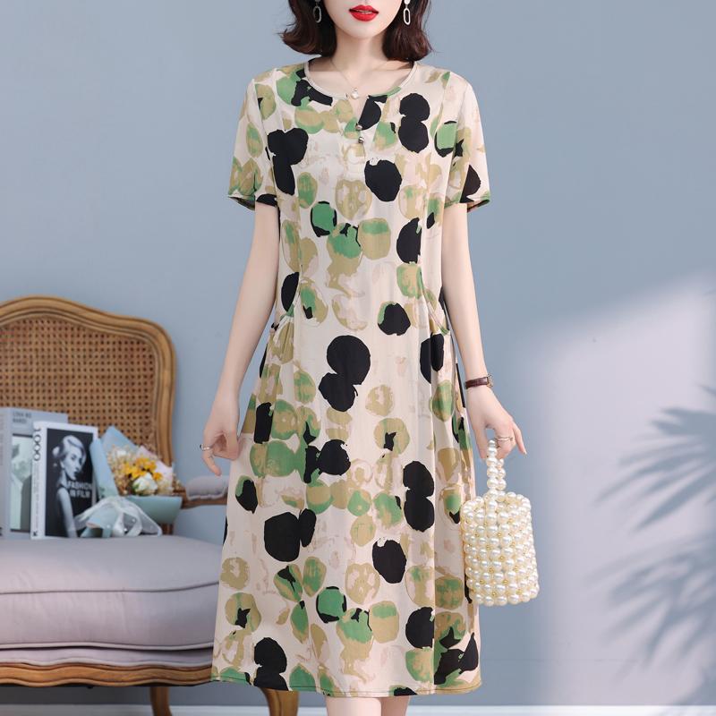 Elegante Damen-Sommerkleider Übergröße Lässig Print Kurzarm Langkleid